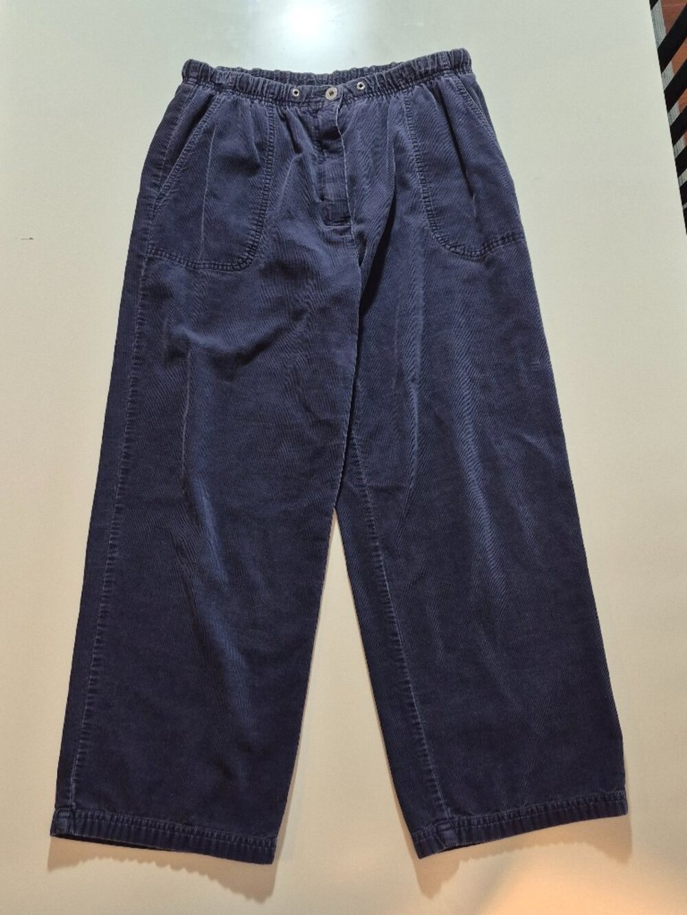 Marks & Spencer Corduroy Pants UK 14  US 10 Short Womens Navy Wide Leg